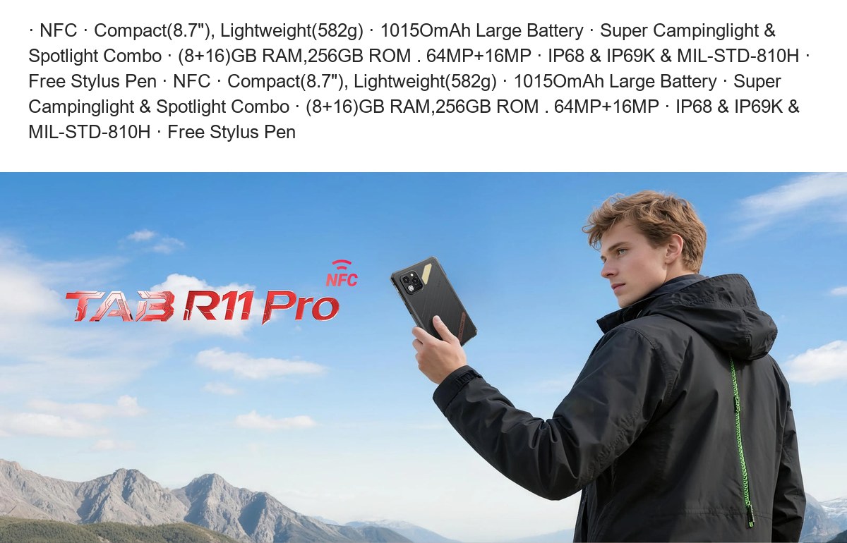 · NFC · Compact(8.7"), Lightweight(582g) · 1015OmAh Large Battery · Super Campinglight & Spotlight Combo · (8+16)GB RAM,256GB ROM - view 11