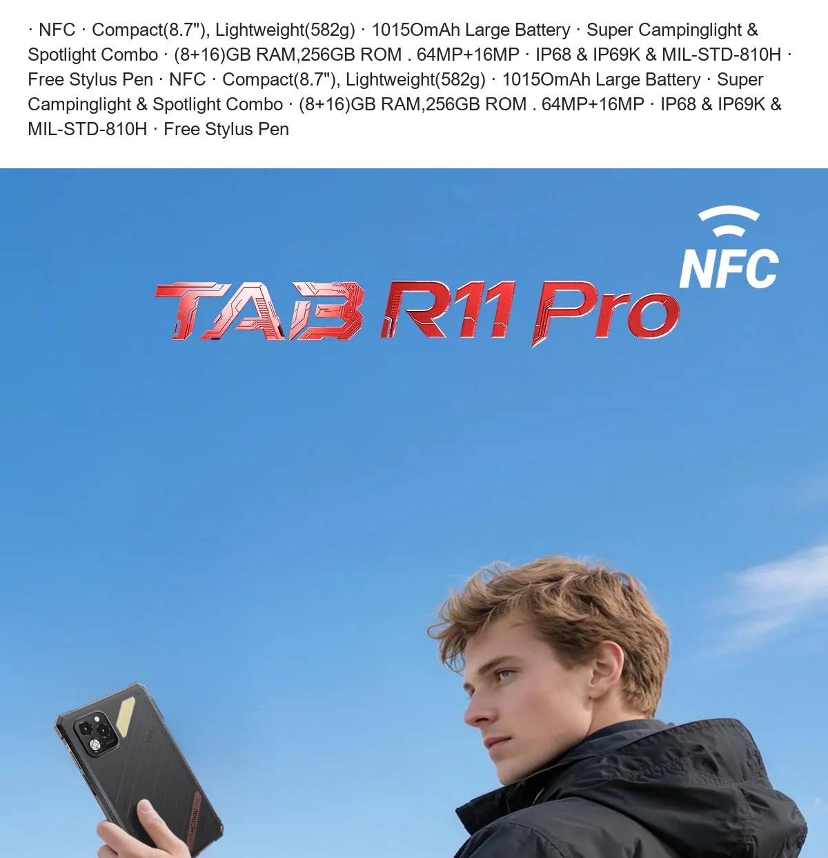 · NFC · Compact(8.7"), Lightweight(582g) · 1015OmAh Large Battery · Super Campinglight & Spotlight Combo · (8+16)GB RAM,256GB ROM - view 12