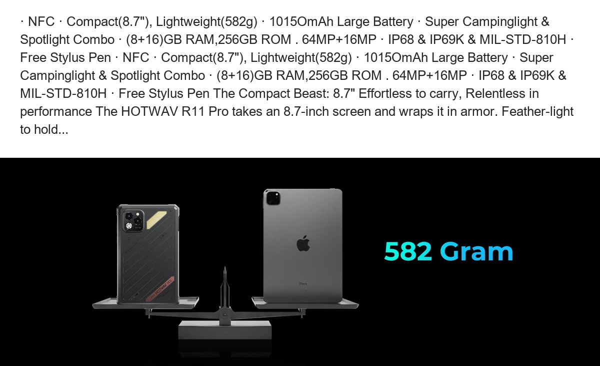 · NFC · Compact(8.7"), Lightweight(582g) · 1015OmAh Large Battery · Super Campinglight & Spotlight Combo · (8+16)GB RAM,256GB ROM - view 17