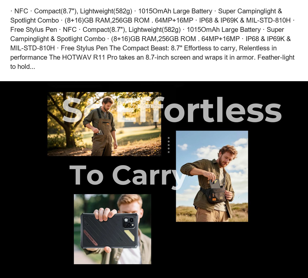 · NFC · Compact(8.7"), Lightweight(582g) · 1015OmAh Large Battery · Super Campinglight & Spotlight Combo · (8+16)GB RAM,256GB ROM - view 18