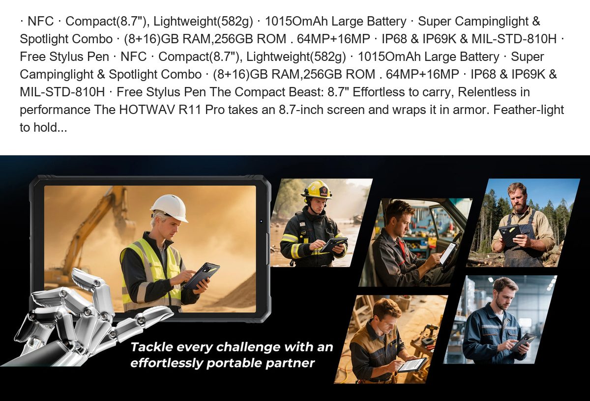 · NFC · Compact(8.7"), Lightweight(582g) · 1015OmAh Large Battery · Super Campinglight & Spotlight Combo · (8+16)GB RAM,256GB ROM - view 20