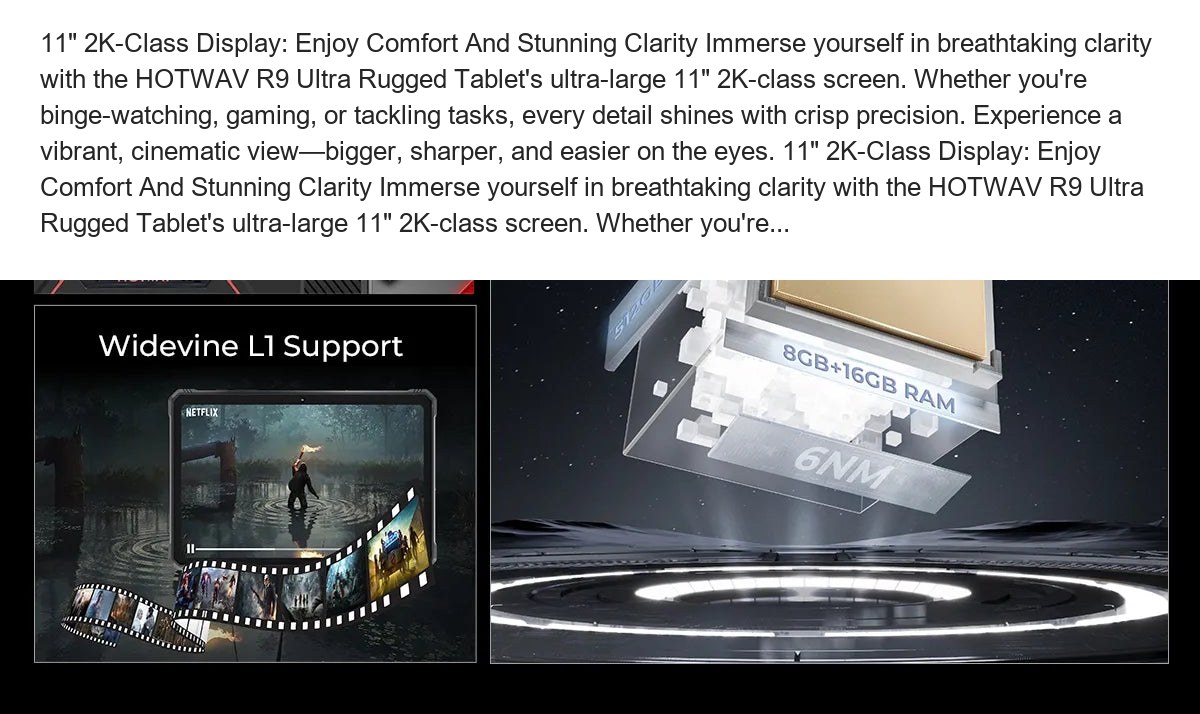 11" 2K-Class Display: Enjoy Comfort And Stunning Clarity Immerse yourself in breathtaking clarity with the HOTWAV R9 Ultra Rugged - view 18