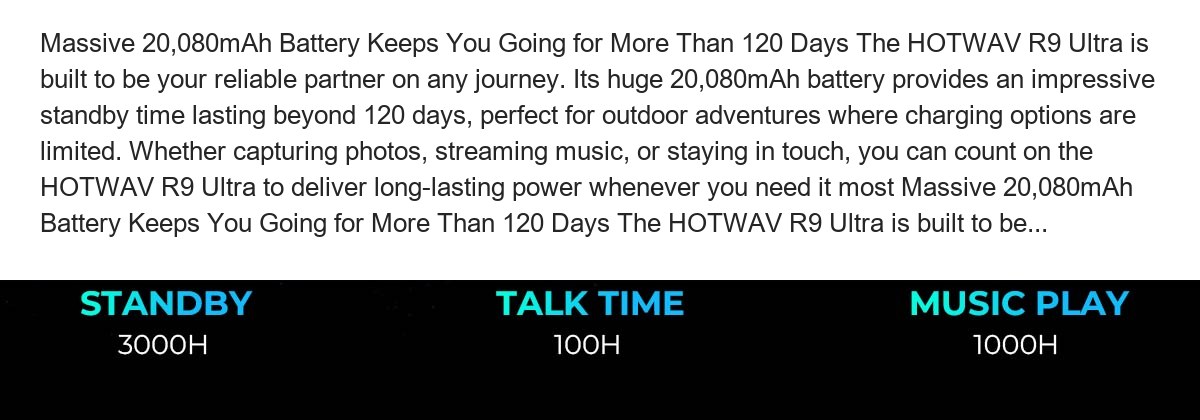 Massive 20,080mAh Battery Keeps You Going for More Than 120 Days The HOTWAV R9 Ultra is built to be your reliable partner on any j - view 63