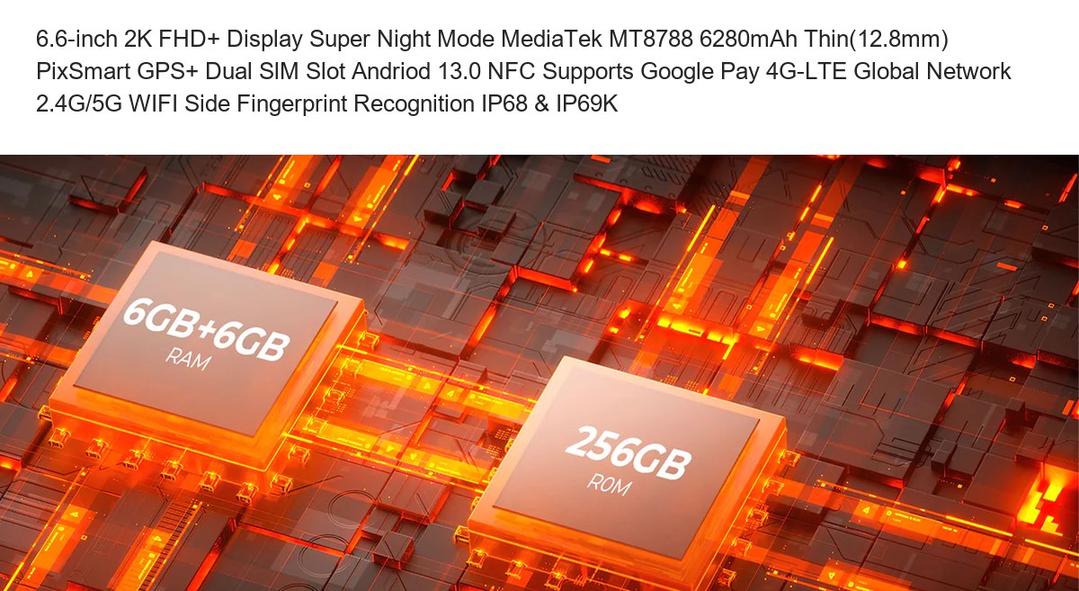 6.6-inch 2K FHD+ Display Super Night Mode MediaTek MT8788 6280mAh Thin(12.8mm) PixSmart GPS+ Dual SlM Slot Andriod 13.0 NFC Suppor - view 6