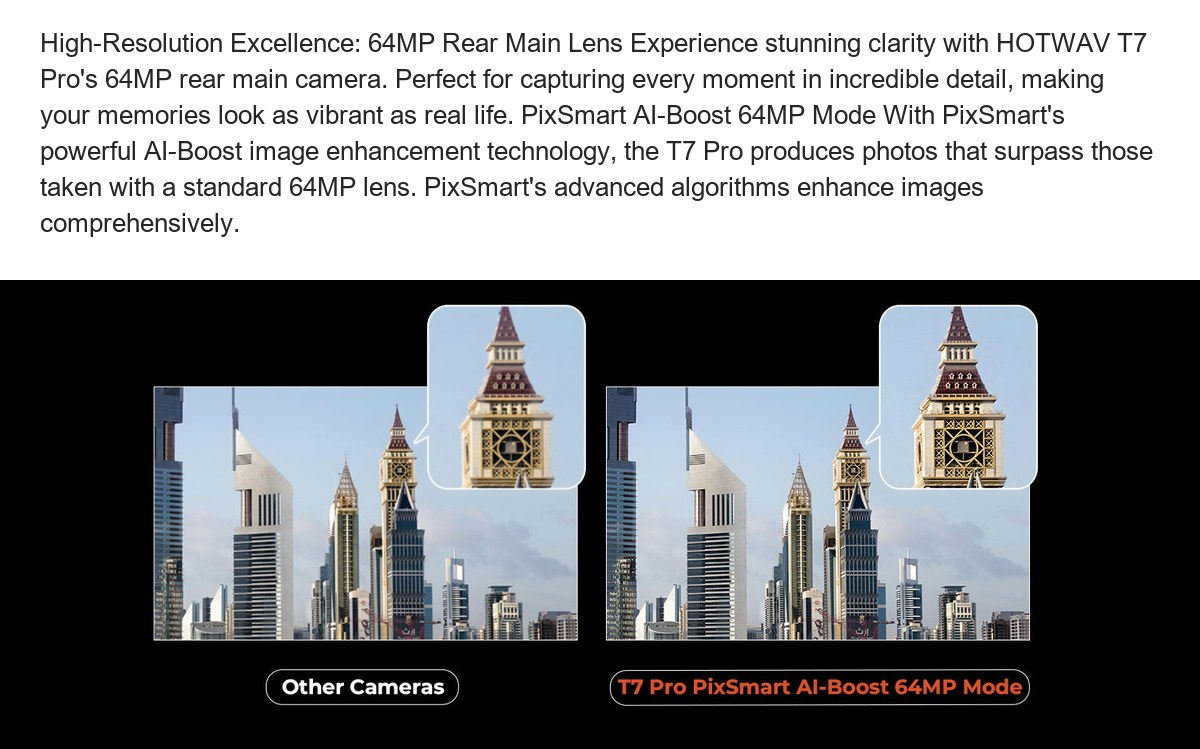 High-Resolution Excellence: 64MP Rear Main Lens Experience stunning clarity with HOTWAV T7 Pro's 64MP rear main camera. Perfect fo - view 50