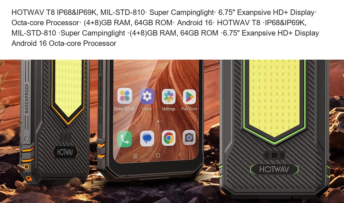 HOTWAV T8 IP68&IP69K, MIL-STD-810· Super Campinglight· 6.75" Exanpsive HD+ Display· Octa-core Processor· (4+8)GB RAM, 64GB ROM· An - view 3