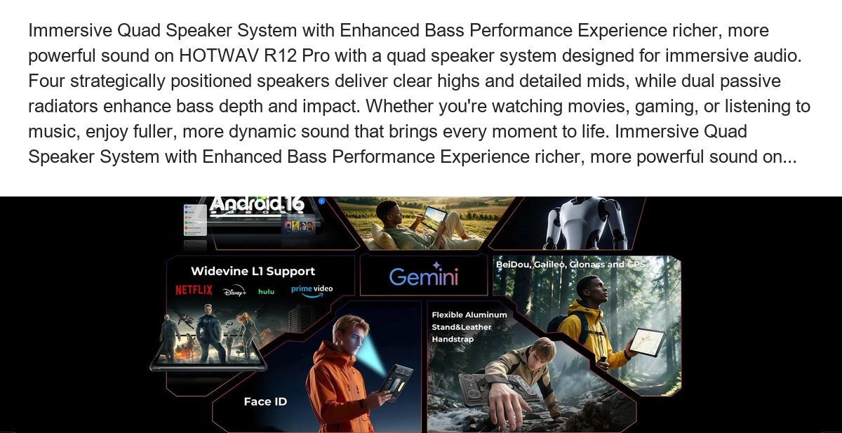 Immersive Quad Speaker System with Enhanced Bass Performance Experience richer, more powerful sound on HOTWAV R12 Pro with a quad - view 3