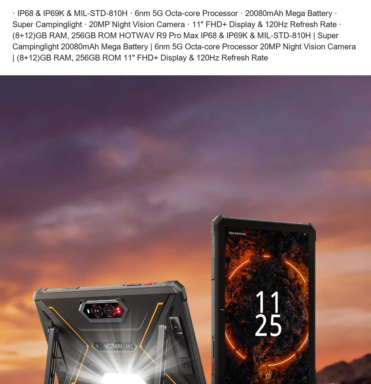 · IP68 & IP69K & MIL-STD-810H · 6nm 5G Octa-core Processor · 20080mAh Mega Battery · Super Campinglight · 20MP Night Vision Camera - view 2