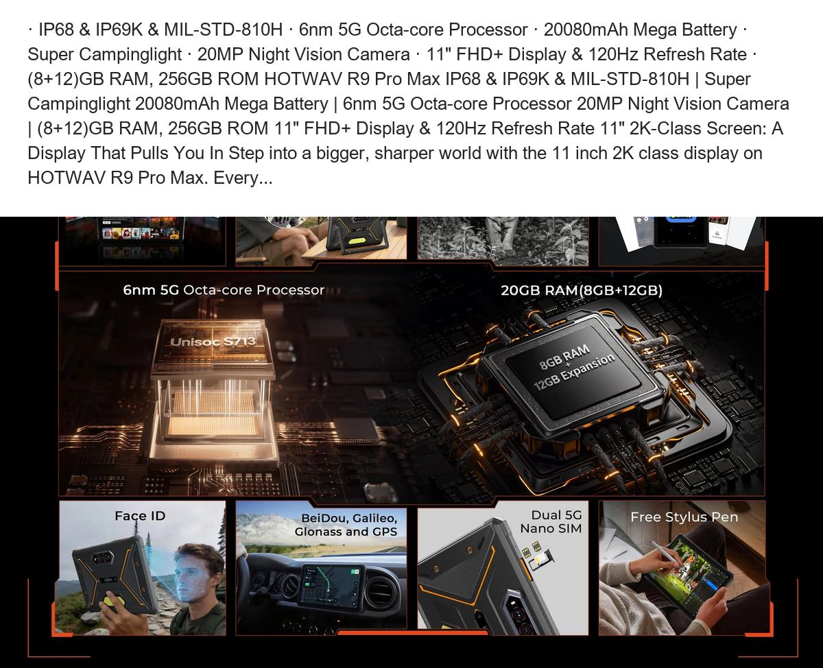 · IP68 & IP69K & MIL-STD-810H · 6nm 5G Octa-core Processor · 20080mAh Mega Battery · Super Campinglight · 20MP Night Vision Camera - view 5
