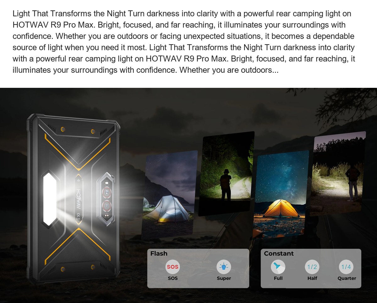 Light That Transforms the Night Turn darkness into clarity with a powerful rear camping light on HOTWAV R9 Pro Max. Bright, focuse - view 17