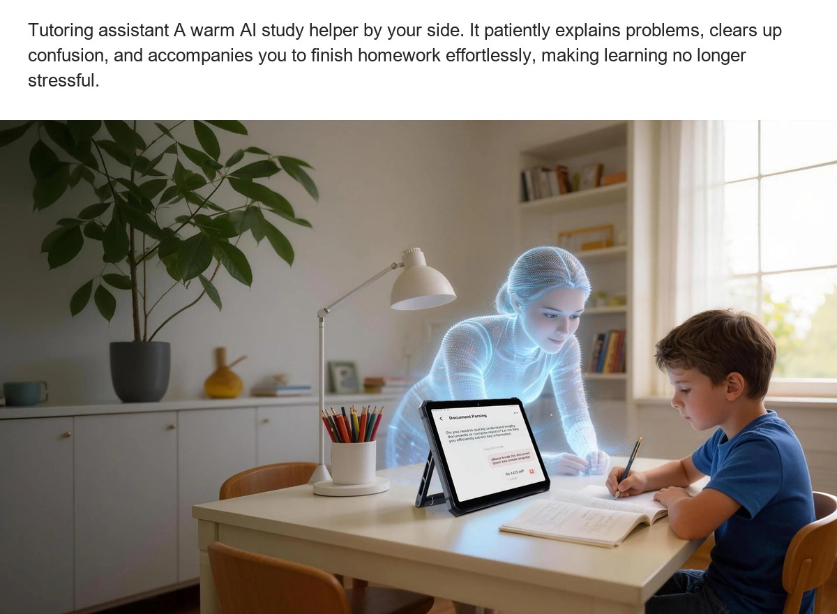 Tutoring assistant A warm AI study helper by your side. It patiently explains problems, clears up confusion, and accompanies you t - view 30