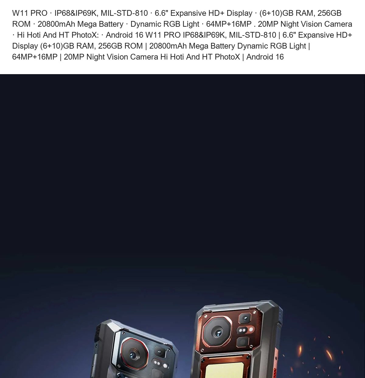 W11 PRO · IP68&IP69K, MIL-STD-810 · 6.6" Expansive HD+ Display · (6+10)GB RAM, 256GB ROM · 20800mAh Mega Battery · Dynamic RGB Lig - view 2