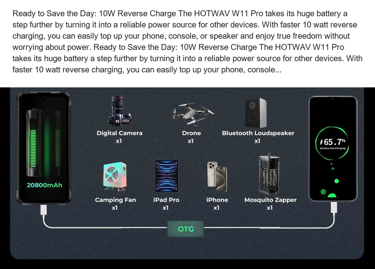 Ready to Save the Day: 10W Reverse Charge The HOTWAV W11 Pro takes its huge battery a step further by turning it into a reliable p - view 27