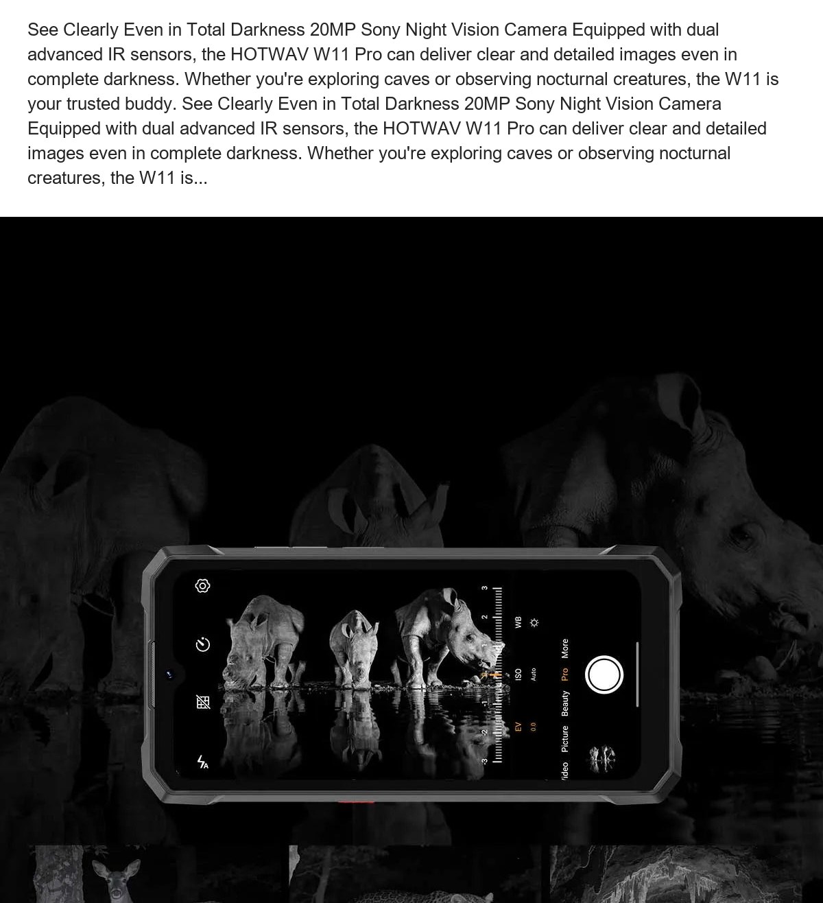 See Clearly Even in Total Darkness 20MP Sony Night Vision Camera Equipped with dual advanced IR sensors, the HOTWAV W11 Pro can de - view 78