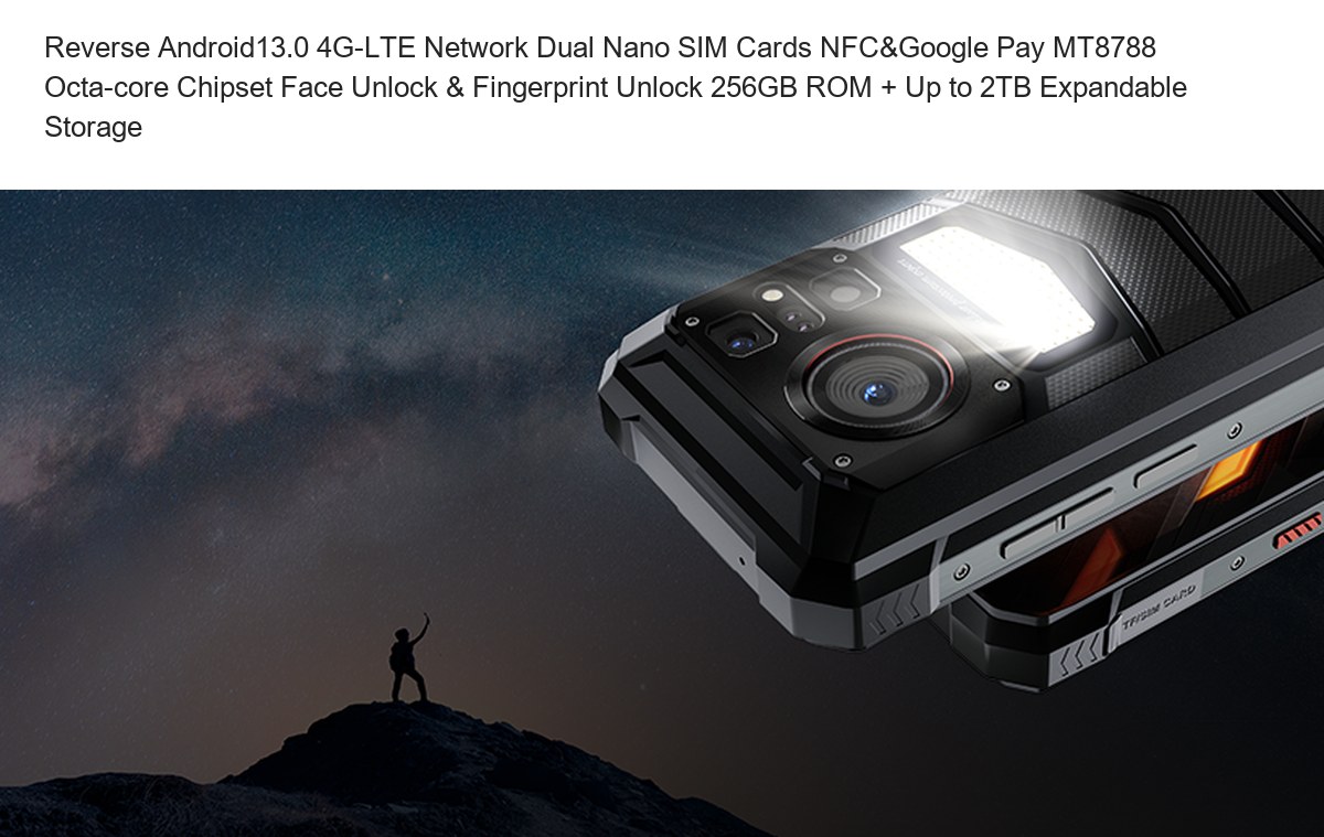Reverse Android13.0 4G-LTE Network Dual Nano SIM Cards NFC&Google Pay MT8788 Octa-core Chipset Face Unlock & Fingerprint Unlock 25 - view 2