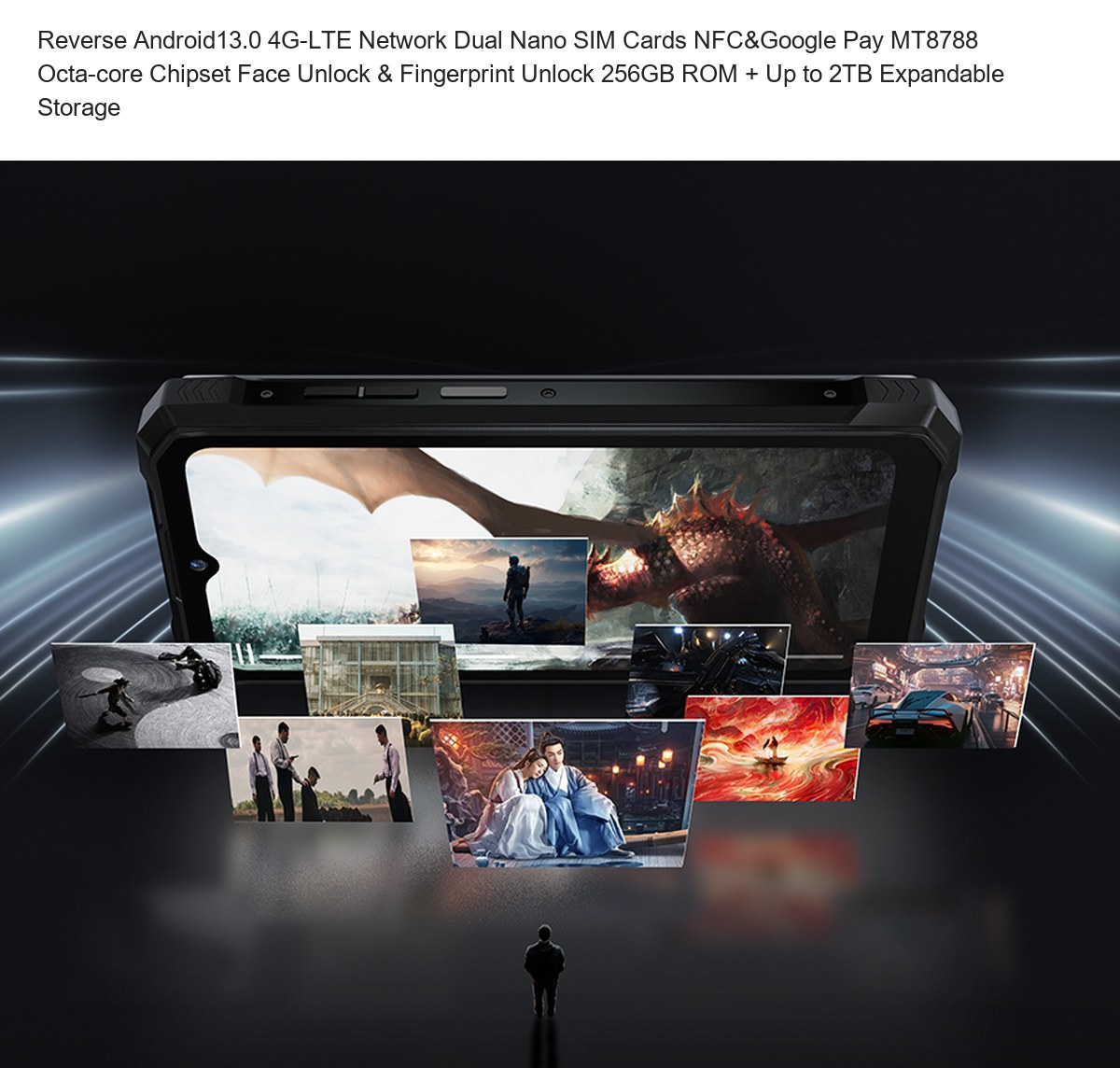 Reverse Android13.0 4G-LTE Network Dual Nano SIM Cards NFC&Google Pay MT8788 Octa-core Chipset Face Unlock & Fingerprint Unlock 25 - view 3