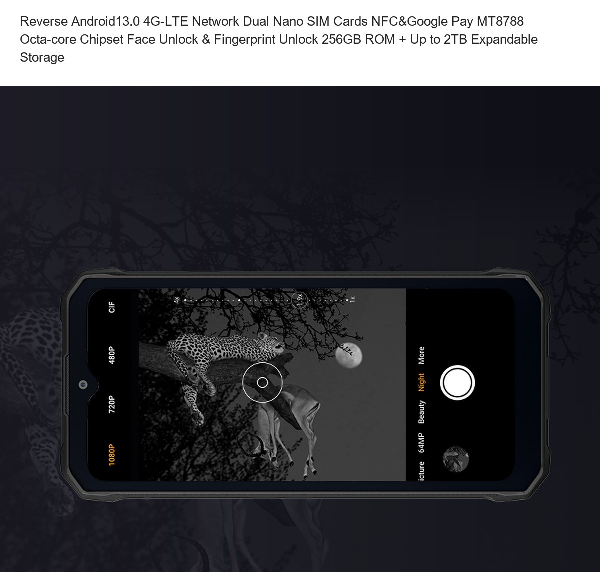 Reverse Android13.0 4G-LTE Network Dual Nano SIM Cards NFC&Google Pay MT8788 Octa-core Chipset Face Unlock & Fingerprint Unlock 25 - view 14