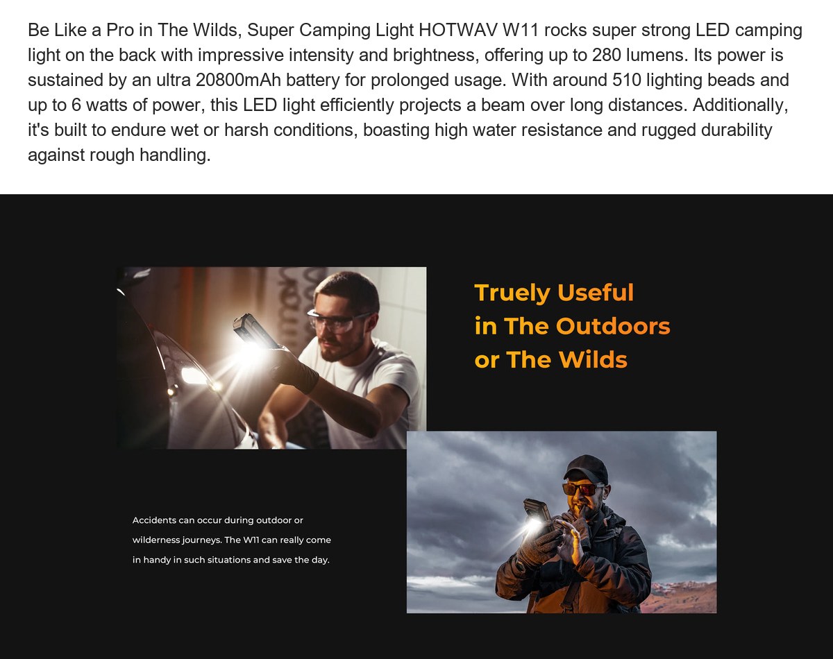 Be Like a Pro in The Wilds, Super Camping Light HOTWAV W11 rocks super strong LED camping light on the back with impressive intens - view 38