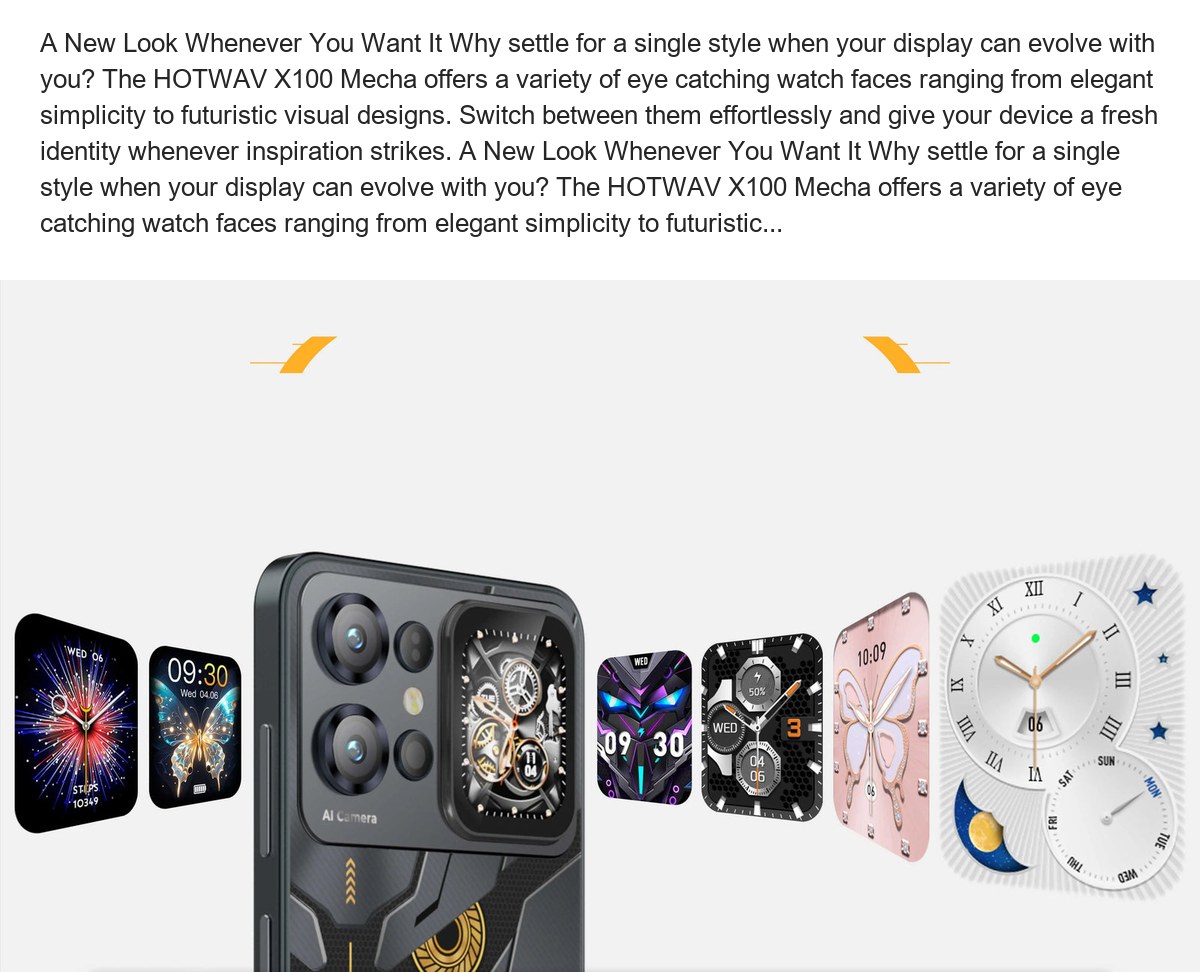 A New Look Whenever You Want It Why settle for a single style when your display can evolve with you? The HOTWAV X100 Mecha offers - view 9