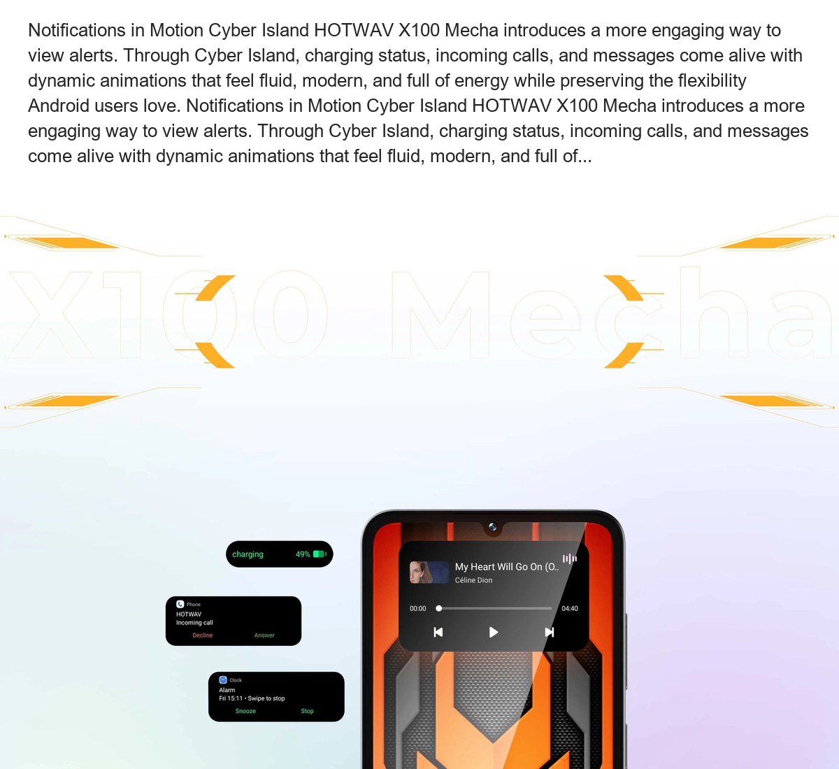 Notifications in Motion Cyber Island HOTWAV X100 Mecha introduces a more engaging way to view alerts. Through Cyber Island, chargi - view 15
