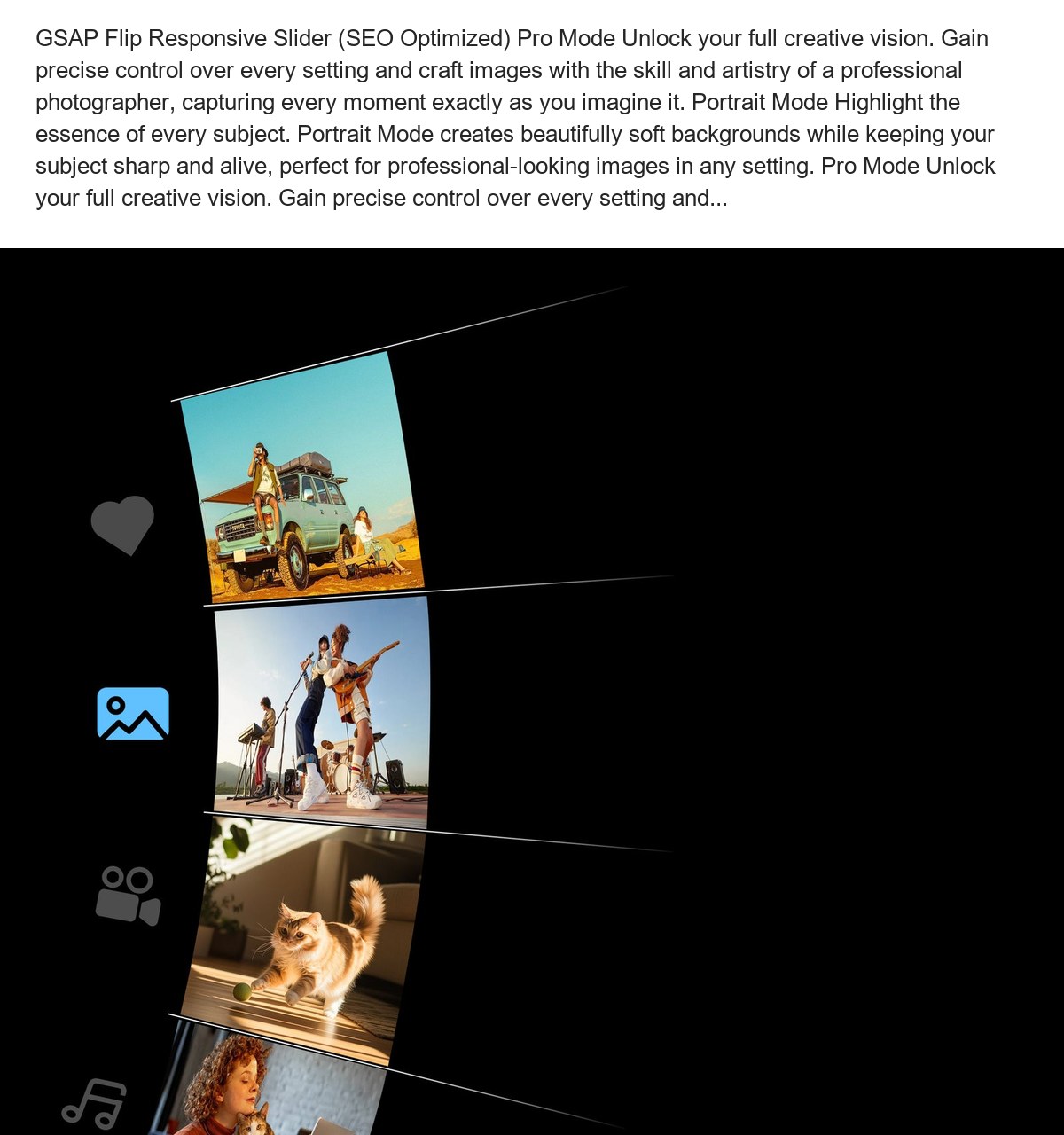 GSAP Flip Responsive Slider (SEO Optimized) Pro Mode Unlock your full creative vision. Gain precise control over every setting and - view 39