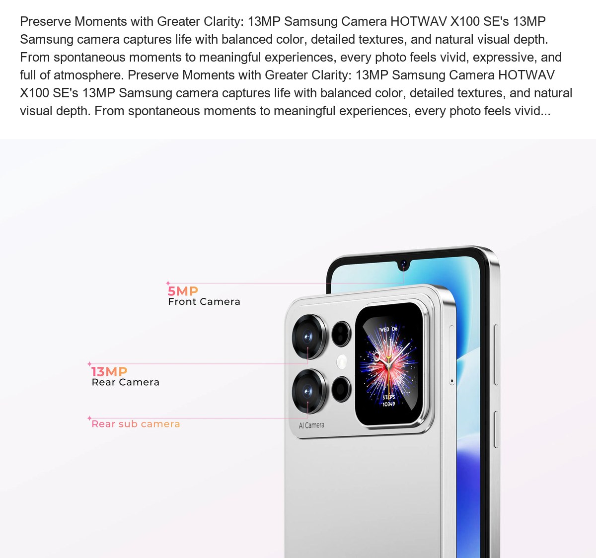 Preserve Moments with Greater Clarity: 13MP Samsung Camera HOTWAV X100 SE's 13MP Samsung camera captures life with balanced color, - view 33