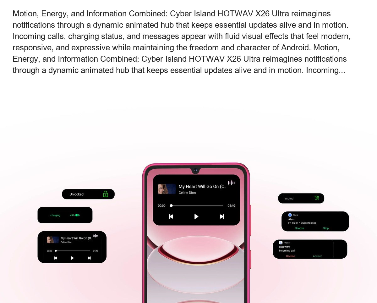 Motion, Energy, and Information Combined: Cyber Island HOTWAV X26 Ultra reimagines notifications through a dynamic animated hub th - view 15