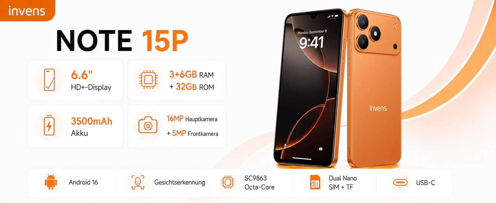 Invens Note 15P official product features 2