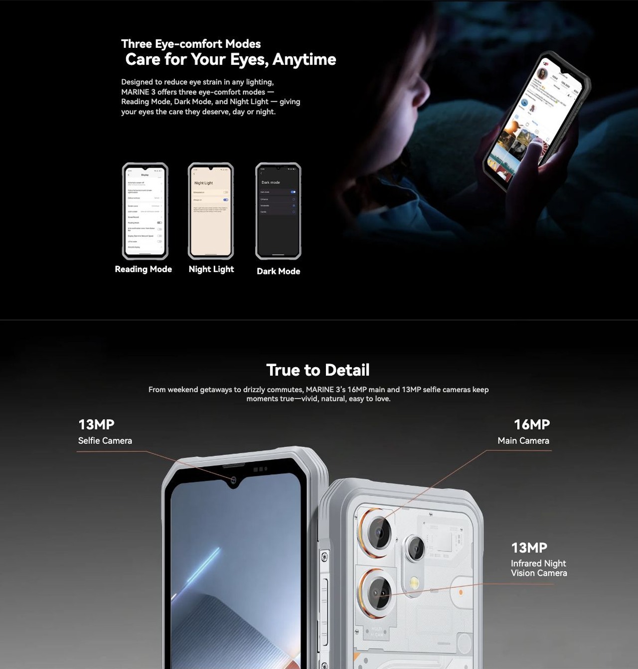 OSCAL MARINE 3 MARINE 3
Slimmer, Tougher, Smarter
6.56-inch 90Hz HD Display | Doke AI 2.0
Android 16 with DokeOS 5.0 | Infrared Night Vision
Industry-Leading
Rugged Performance
IP68
MIL-STD-810H