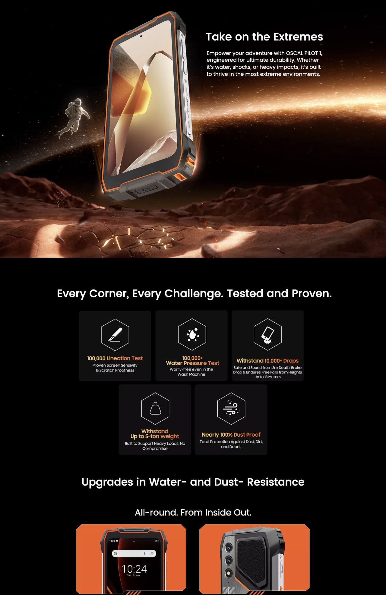 PILOT 1
World’s 1st Loudest 5W 138dB Speaker &
Super-bright Dual LED Torch Rugged Phone
Redefine High Sound Quality & Luminous Rugged
Lifestyle: Dual Comfort. Twofold Safety.
15000