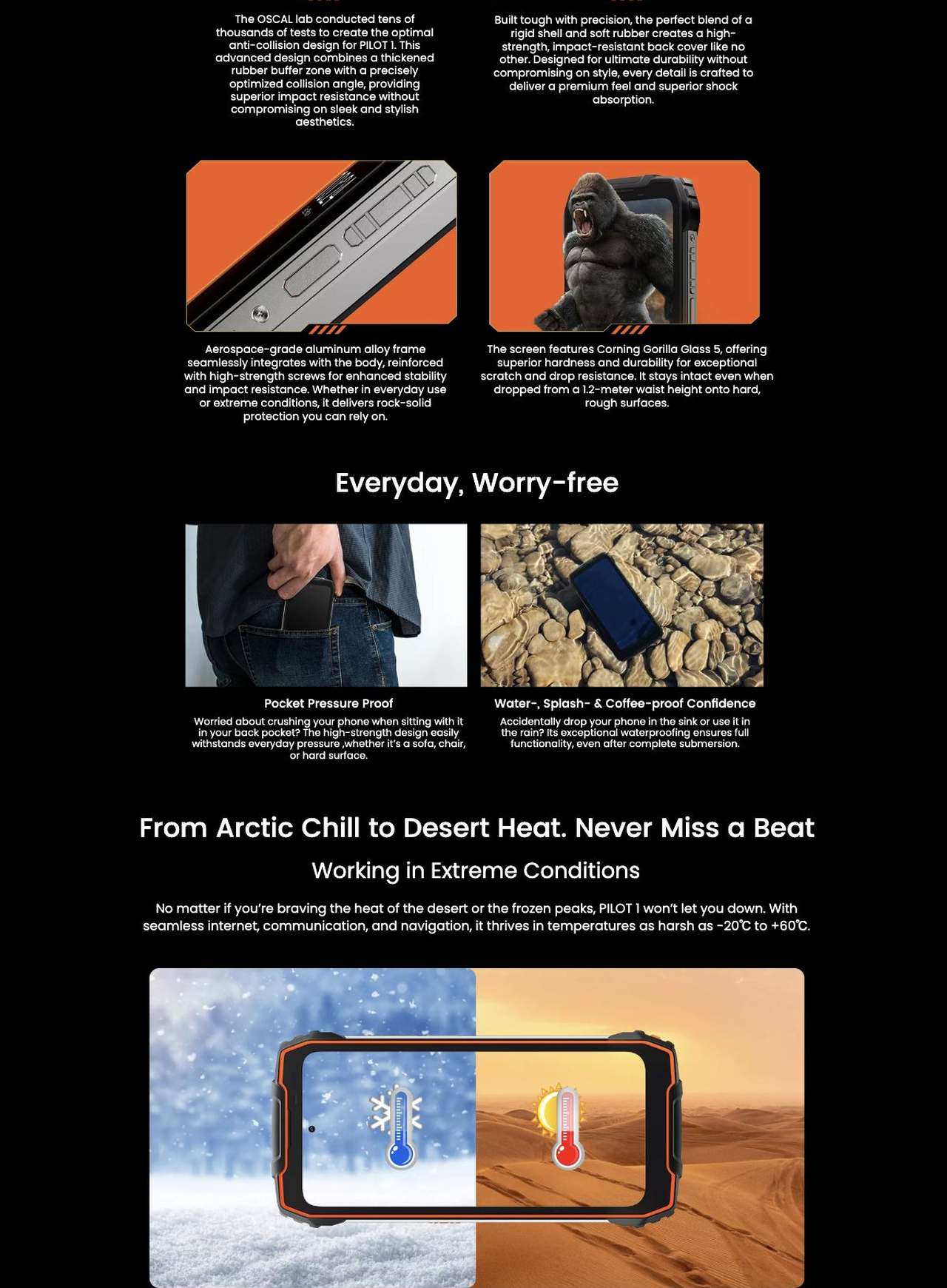 PILOT 1
World’s 1st Loudest 5W 138dB Speaker &
Super-bright Dual LED Torch Rugged Phone
Redefine High Sound Quality & Luminous Rugged
Lifestyle: Dual Comfort. Twofold Safety.
15000