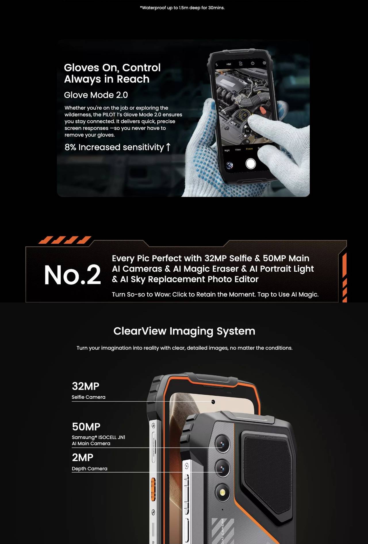 PILOT 1
World’s 1st Loudest 5W 138dB Speaker &
Super-bright Dual LED Torch Rugged Phone
Redefine High Sound Quality & Luminous Rugged
Lifestyle: Dual Comfort. Twofold Safety.
15000