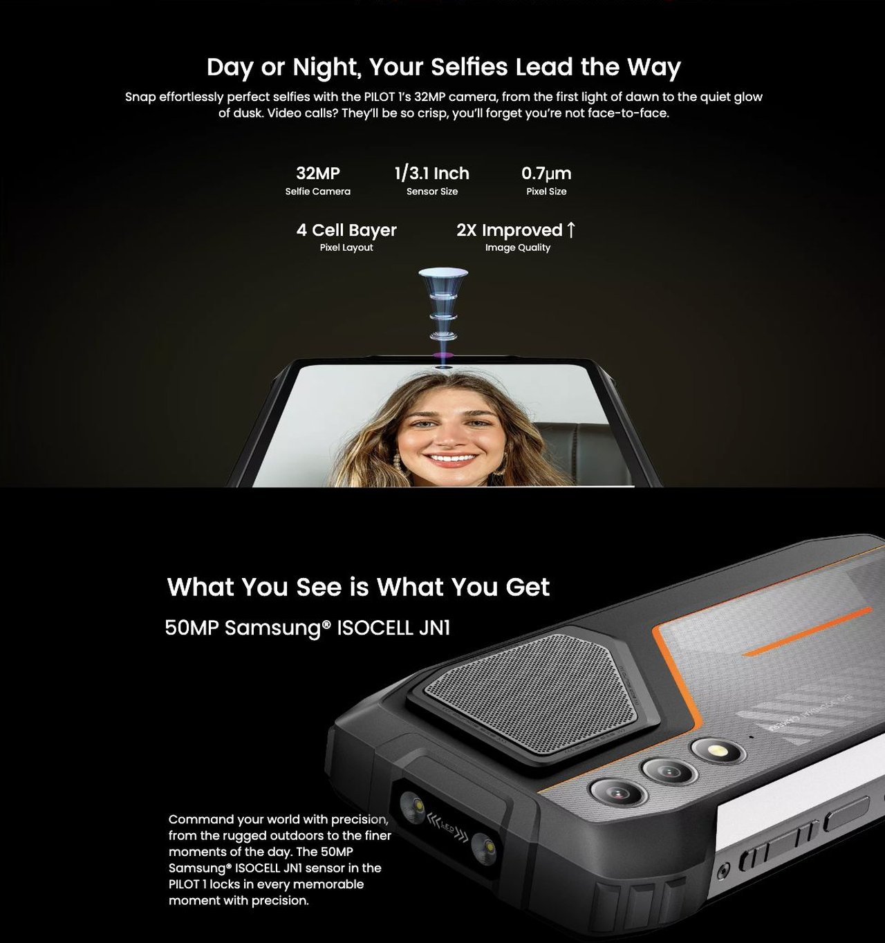 OSCAL PILOT 1 PILOT 1
World’s 1st Loudest 5W 138dB Speaker &
Super-bright Dual LED Torch Rugged Phone
Redefine High Sound Quality & Luminous Rugged
Lifestyle: Dual Comfort. Twofold Safety.
15000