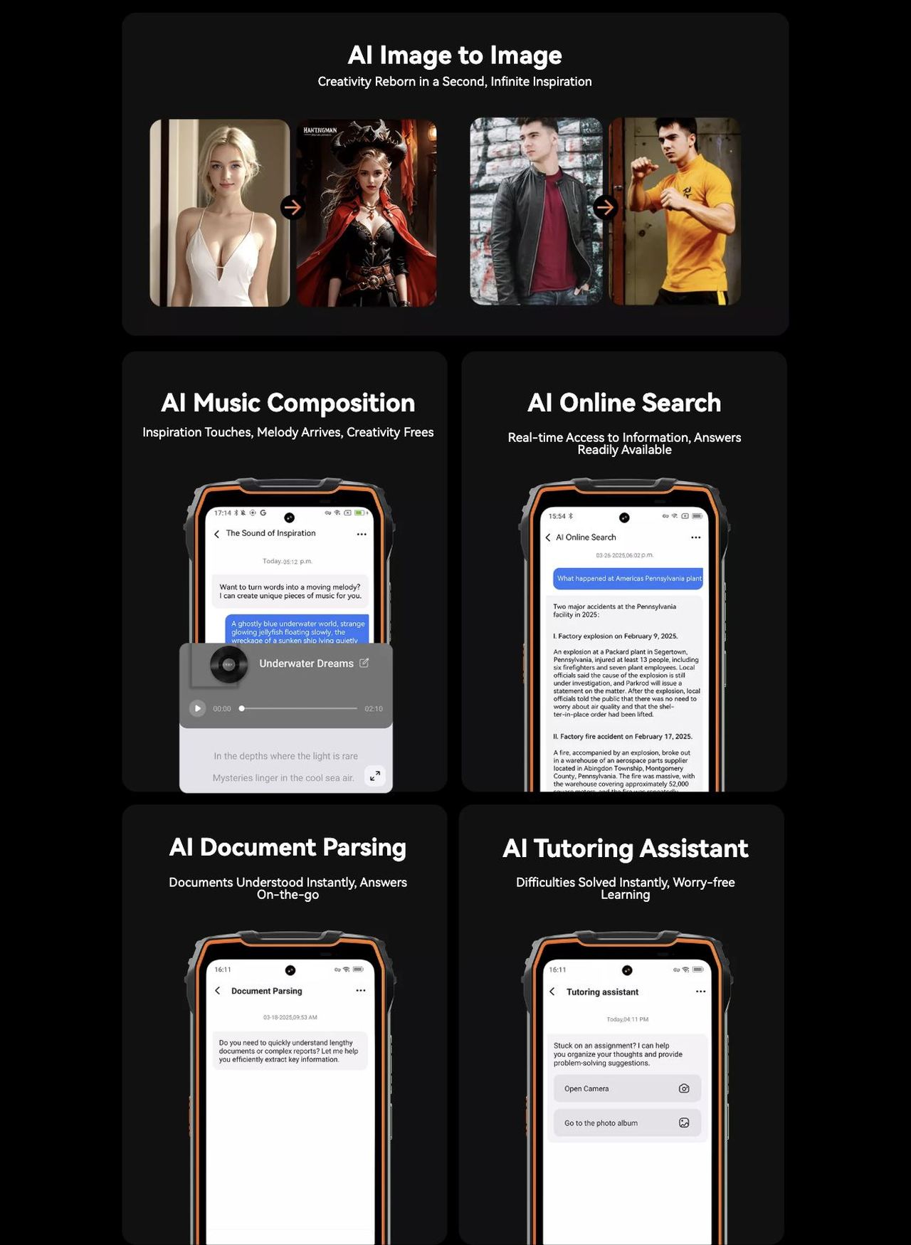 OSCAL PILOT 3 PILOT 3
World’s First 5G AI Rugged Phone Powered by
Top 3 Deep Thinking AI Models
20MP Night Vision | AI 120Hz Refresh Rate | 4 Self-developed Doke AI Apps
Hi, Doki; Hi, Better AI