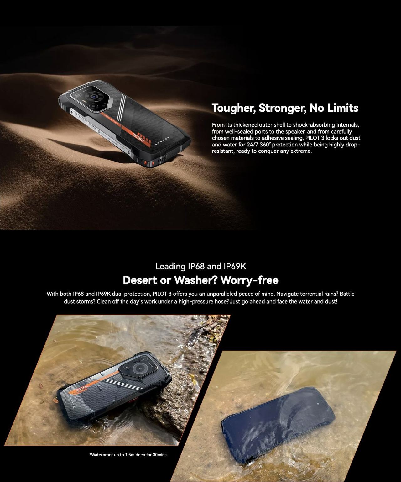 NO.5
Military-grade Durability with IP68 & IP69K Dual
Waterproof and Dust-proof Protection
Beyond the Standard: Tougher, Stronger, Better
Tougher, Stronger, No Limits
From its thic