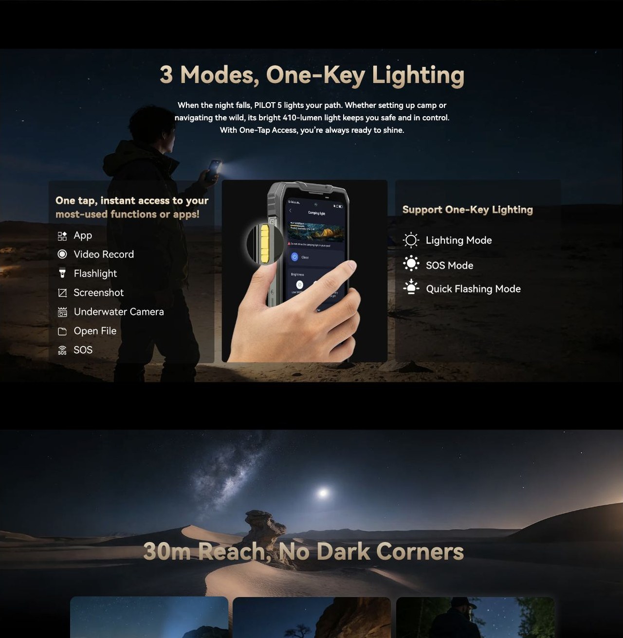 PILOT 5
Built Stronger. Powered Longer.
5W 140dB
Loudest Speaker
30m
Long-Range
Camping Light
15000mAh
Mega Battery
IP68/69K
Rugged Design
30m Ultra-Wide
Camping Light
5W
Loudest S