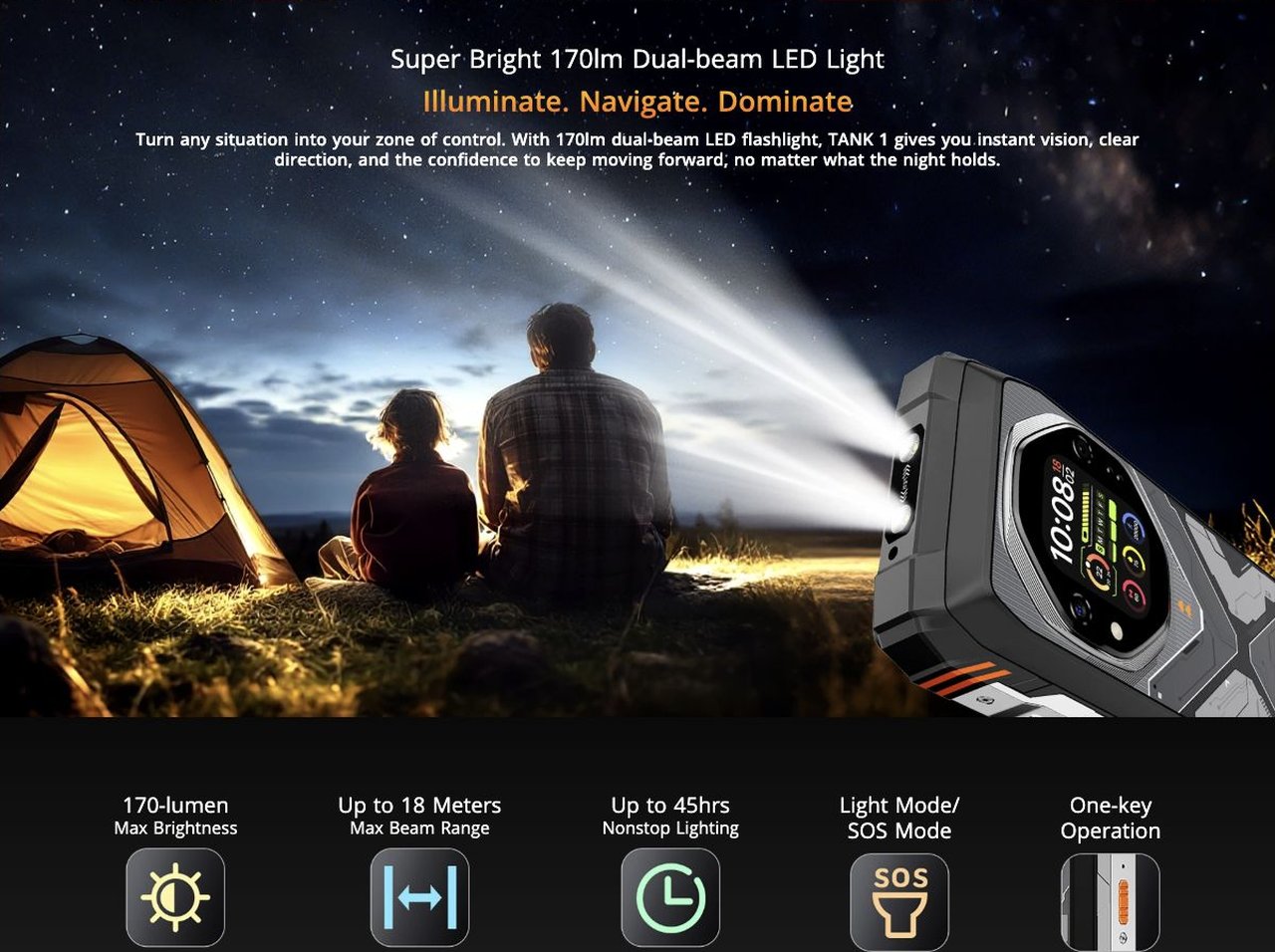 OSCAL TANK 1 Super Bright 170lm Dual-beam LED Light
Illuminate. Navigate. Dominate
Turn any situation into your zone of control. With 170lm dual-beam LED flashlight, TANK 1 gives you instant