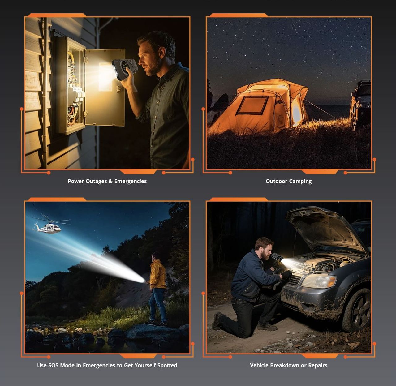 170-lumen
Max Brightness
Up to 18 Meters
Max Beam Range
Up to 45hrs
Nonstop Lighting
Light Mode/
SOS Mode
One-key
Operation
Power Outages & Emergencies
Outdoor Camping
Us