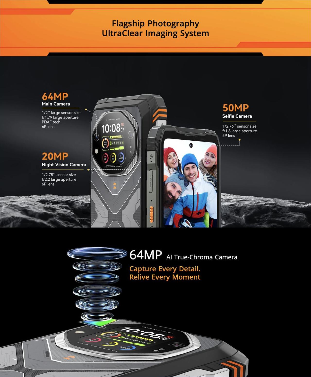OSCAL TANK 1 Check the Time
Play/Pause/Skip Tracks
Answer/Reject
Incoming Calls
Instantly Check
Messages
Quickly Check the
Weather
Practical Compass
Quicker &
Clearer Selfies
Watch Faces