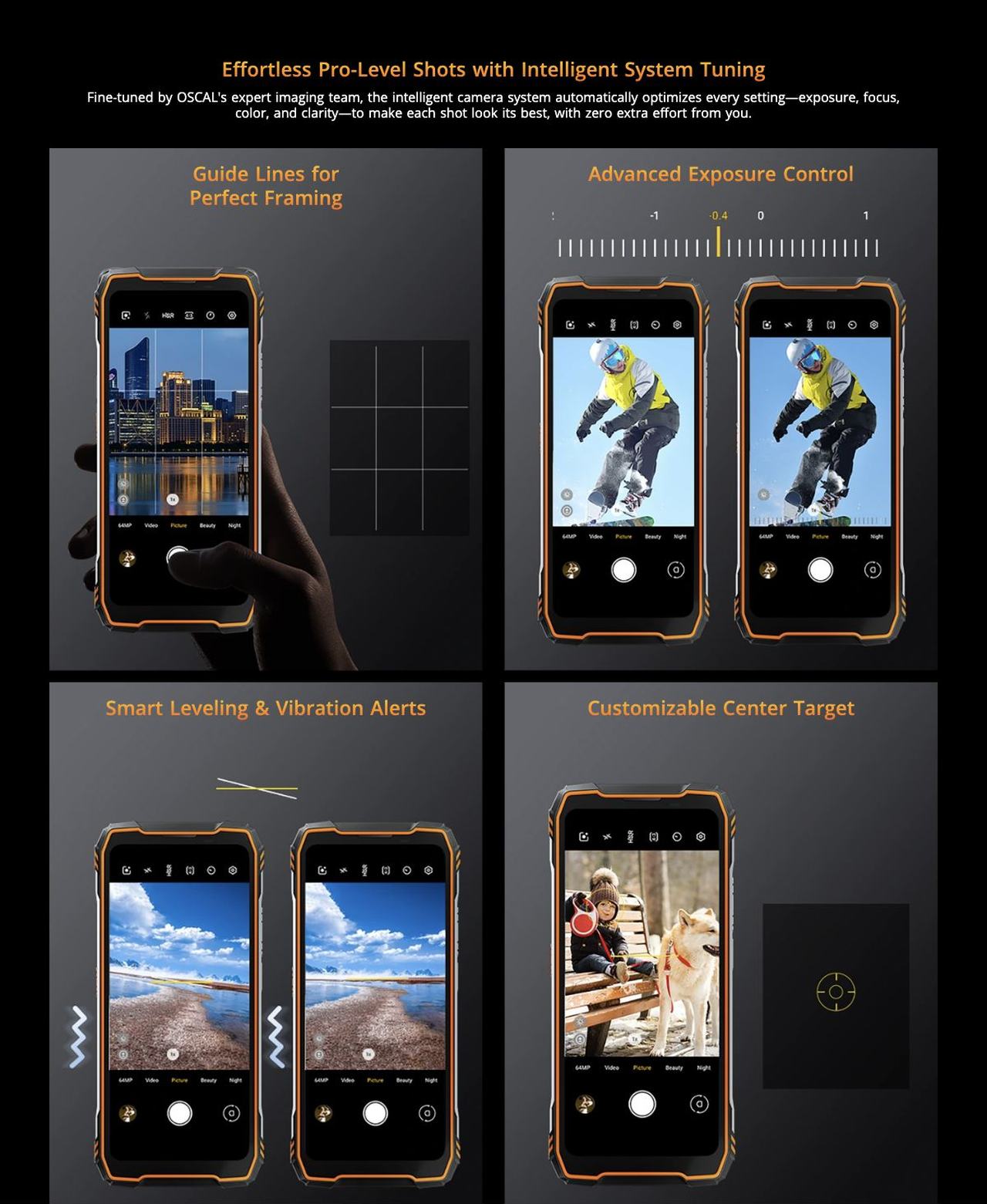 OSCAL TANK 1 Effortless Pro-Level Shots with Intelligent System Tuning
Fine-tuned by OSCAL's expert imaging team, the intelligent camera system automatically optimizes every setting—exposure,