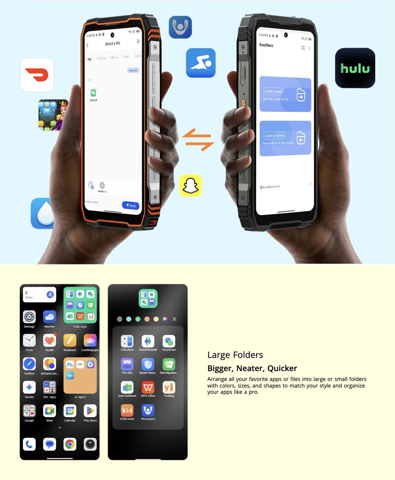 OSCAL TANK 1 EasyShare App
Instant Sharing, Anywhere, Anytime
Transfer files, photos, and videos effortlessly, whether you're at home, in the office, or on the go without network or BT needed