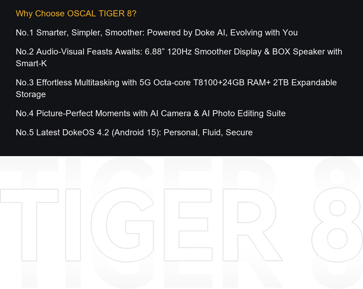 OSCAL TIGER 8 product details