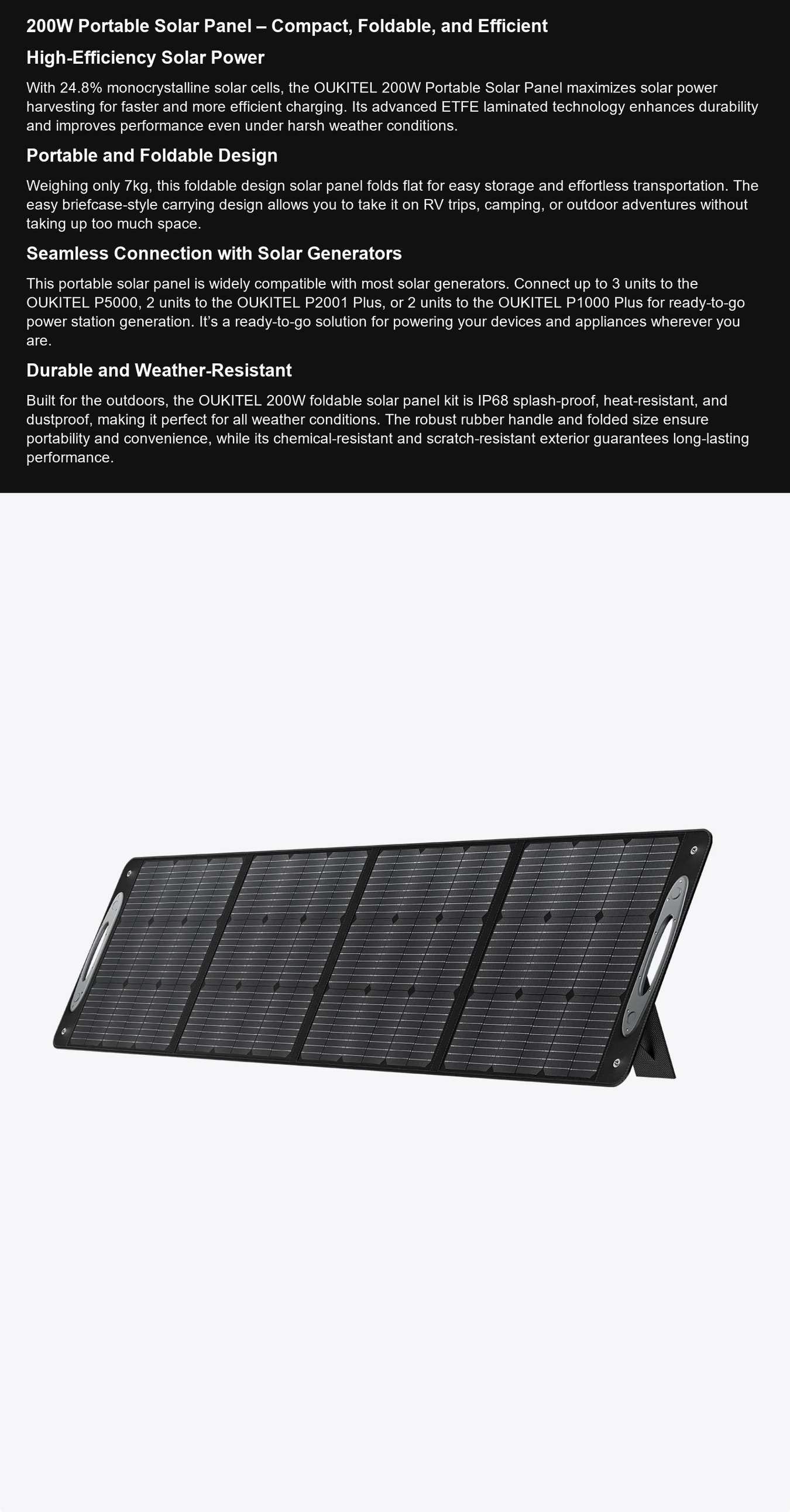 200W 200W Portable Solar Panel – Compact, Foldable, and Efficient