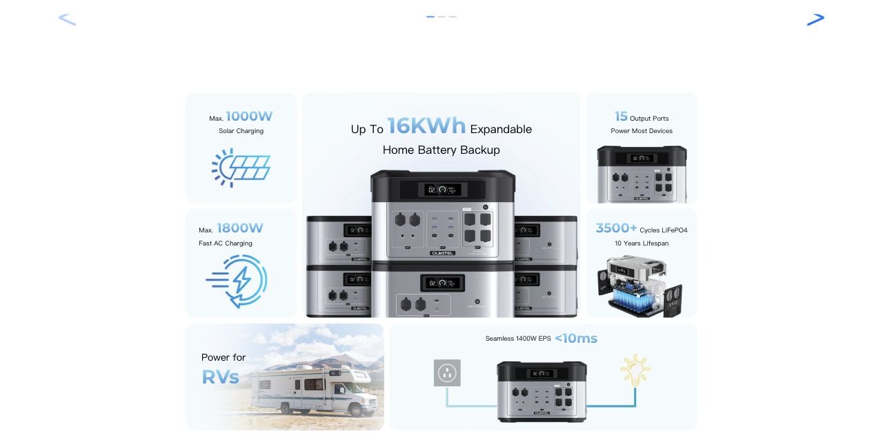 OUKITEL BP2000 Portable Power Stations – > < Max. 1000W Solar Charging Max.1800W Fast AC Charging Up To 16KWh Expandable Home Battery Backup 15 Output Ports Power Most Devices 3500+ Cycles LiFePO4 10 Years Lifespan Power for RVs Seamless 1400W EPS <10