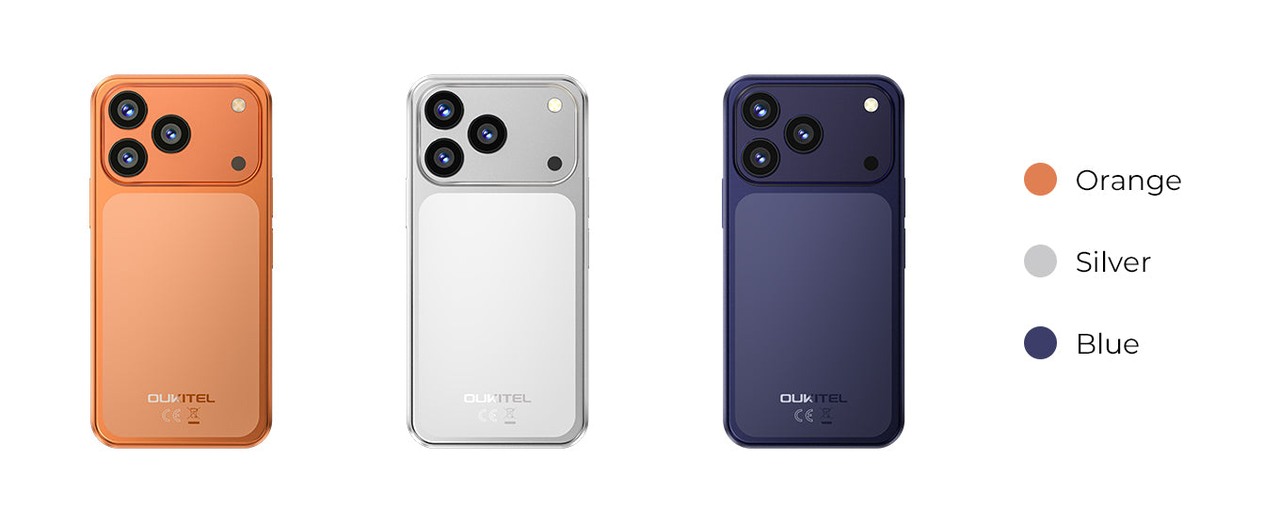 OUKITEL C17 Mini Smartphones – OUKITEL C17 Mini color options: Orange, Silver and Blue