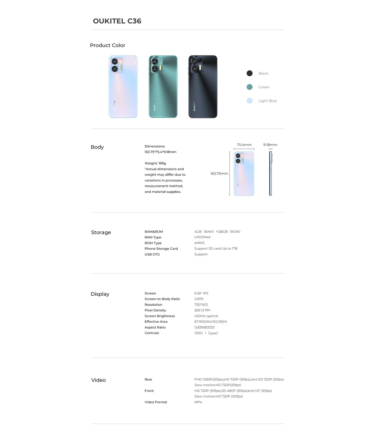 OUKITEL C36 Smartphones – OUKITEL C36 source specifications