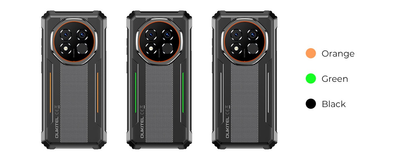 OUKITEL G6-EV Rugged Phones – OUKITEL G6 colors: Orange, Green and Black