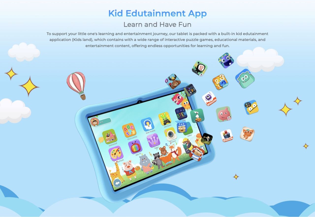 OUKITEL OT6 Kids Smart Tablets – Kid Edutainment App Learn and Have Fun To support your little one's learning and entertainment journey, our tablet is packed with a built-in kid edutainment application (Kids land), which contains with a wide range of interac