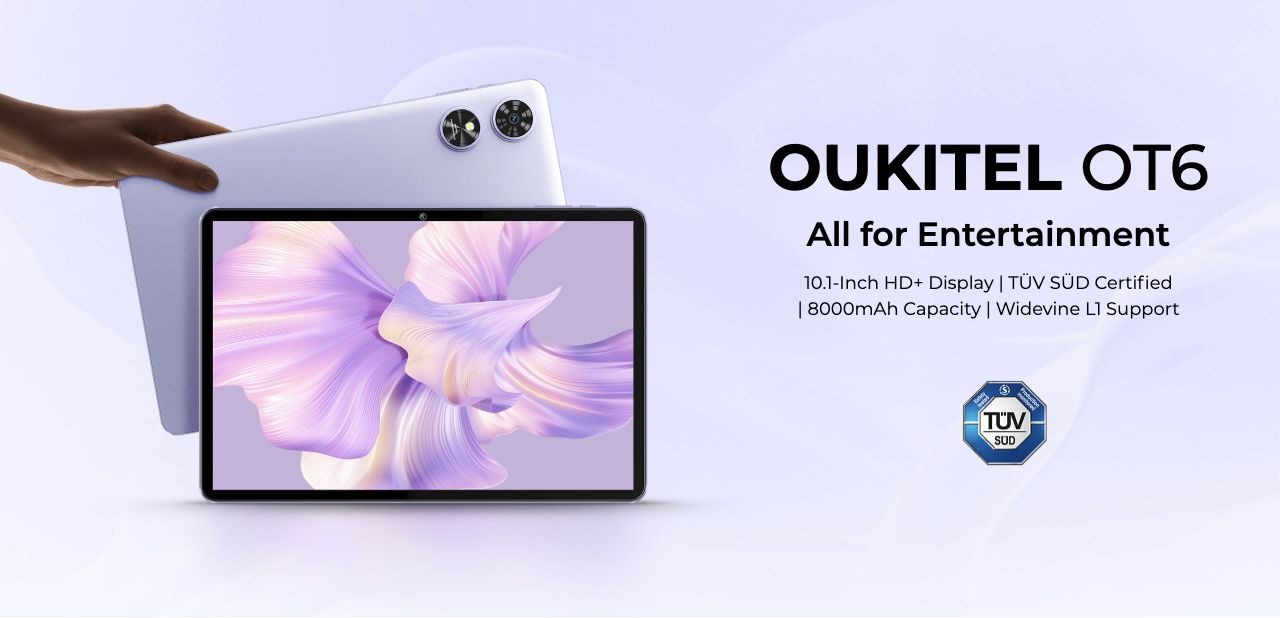 OUKITEL OT6 Smart Tablets – OUKITEL OT6 All for Entertainment 10.1-Inch HD+ Display | TÜV SÜD Certified | 8000mAh Capacity | Widevine L1 Support