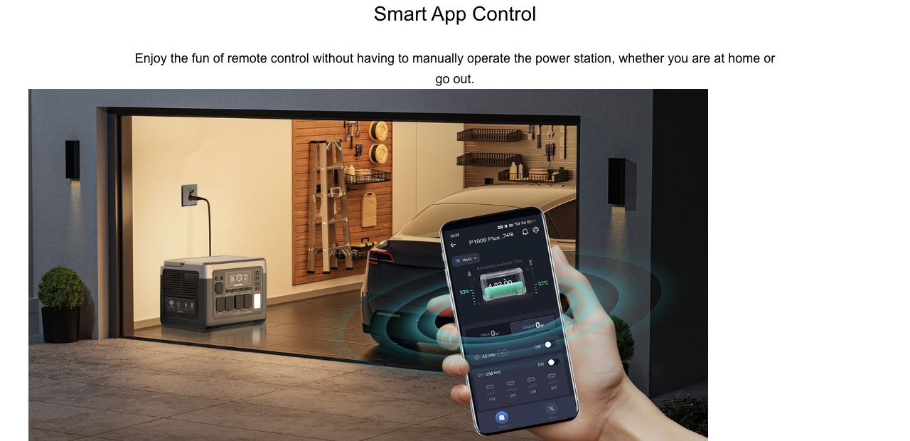 OUKITEL P1000 Plus Portable Power Stations – Smart App Control Enjoy the fun of remote control without having to manually operate the power station, whether you are at home or go out.